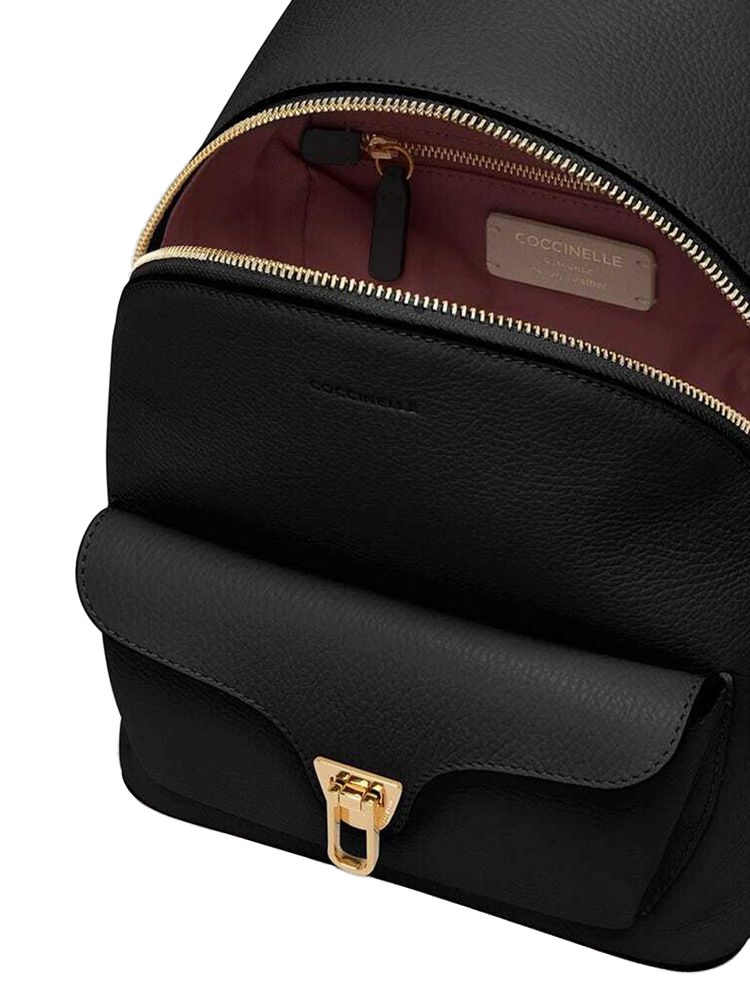 Coccinelle Grained Leather Backpack — Black Genuine