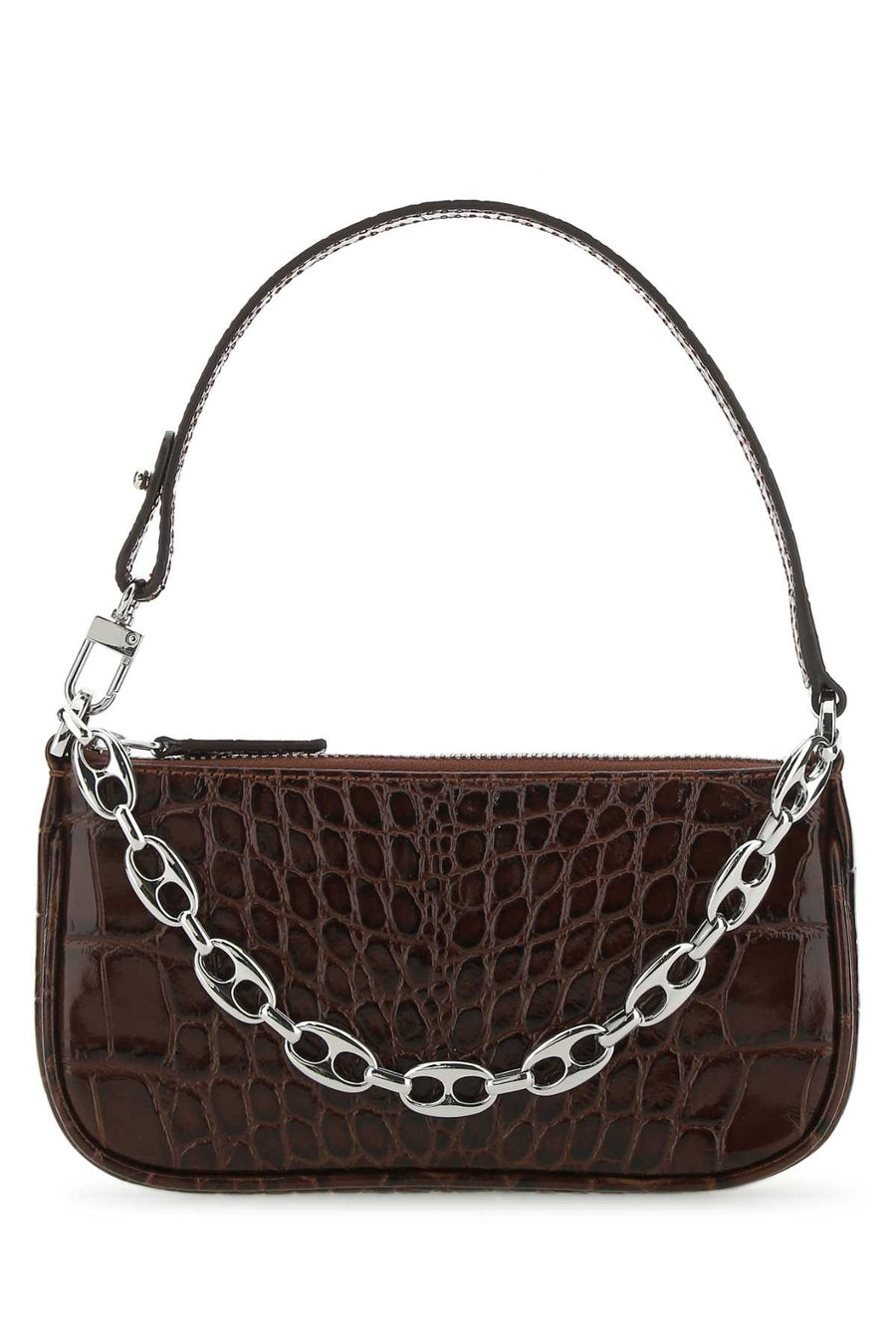 By Far Crocodile-Embossed Leather Shoulder Bag — Brown
