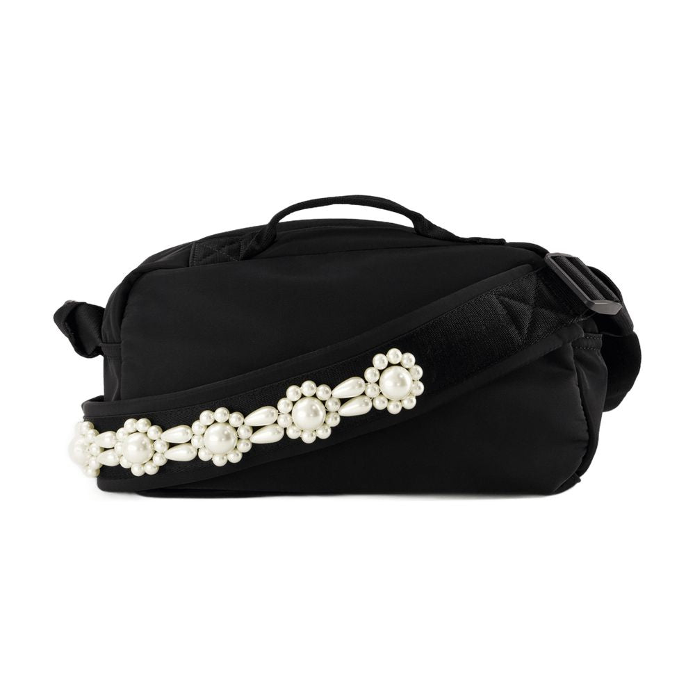 Simone Rocha Pearl-Embellished Nylon Crossbody Bag — Black
