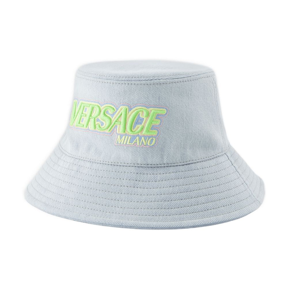 Versace 1012686_1a10780 Embroidered Logo Bucket Hat — Blue Cotton