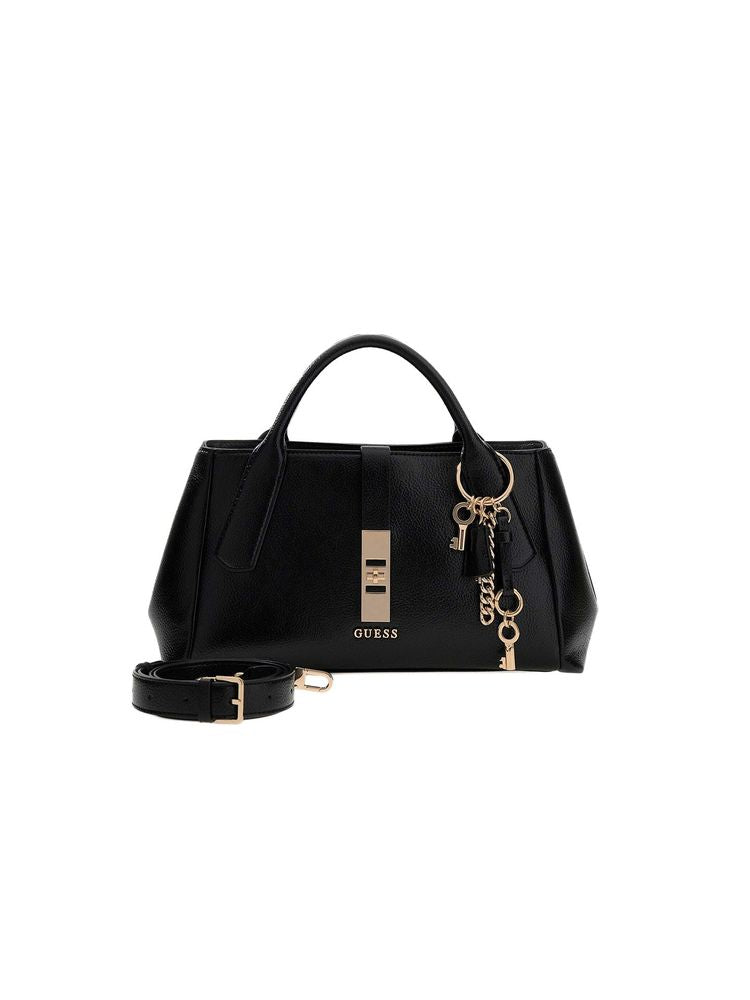 Guess Structured Polyurethane Top Handle Bag — Black