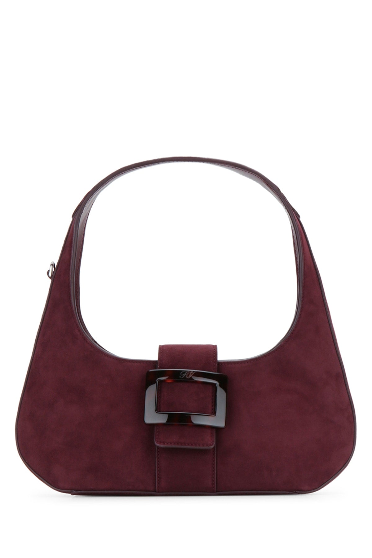 Roger Vivier Suede Buckle-Front Shoulder Bag — Burgundy