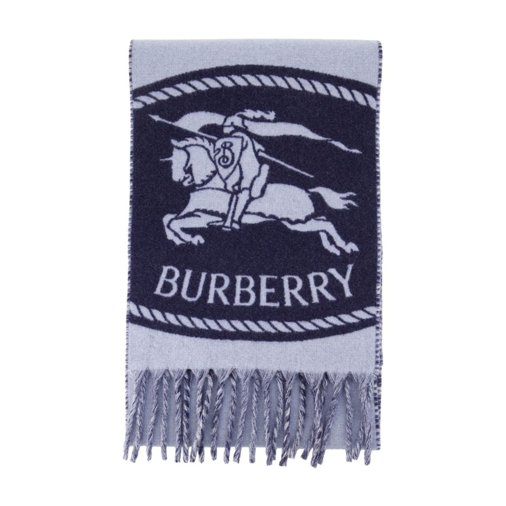 Burberry Logo-Embroidered Knight Cashmere Scarf — Blue Scarfs