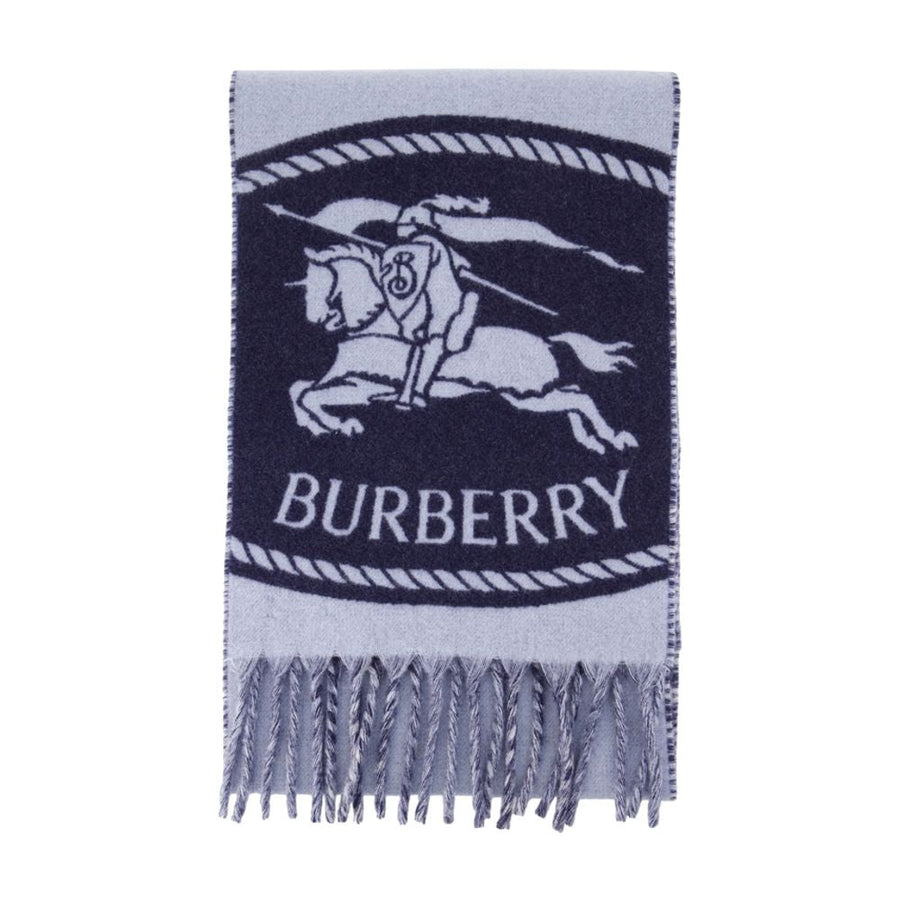 Burberry Logo-Embroidered Knight Cashmere Scarf — Blue Scarfs