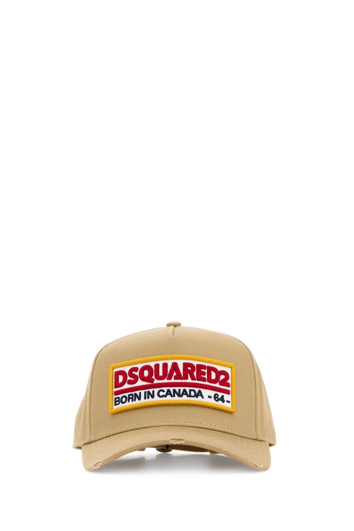 Dsquared2 Bcm098305c00001 Embroidered Logo Baseball Cap — Beige Exterior: Cotton Caps