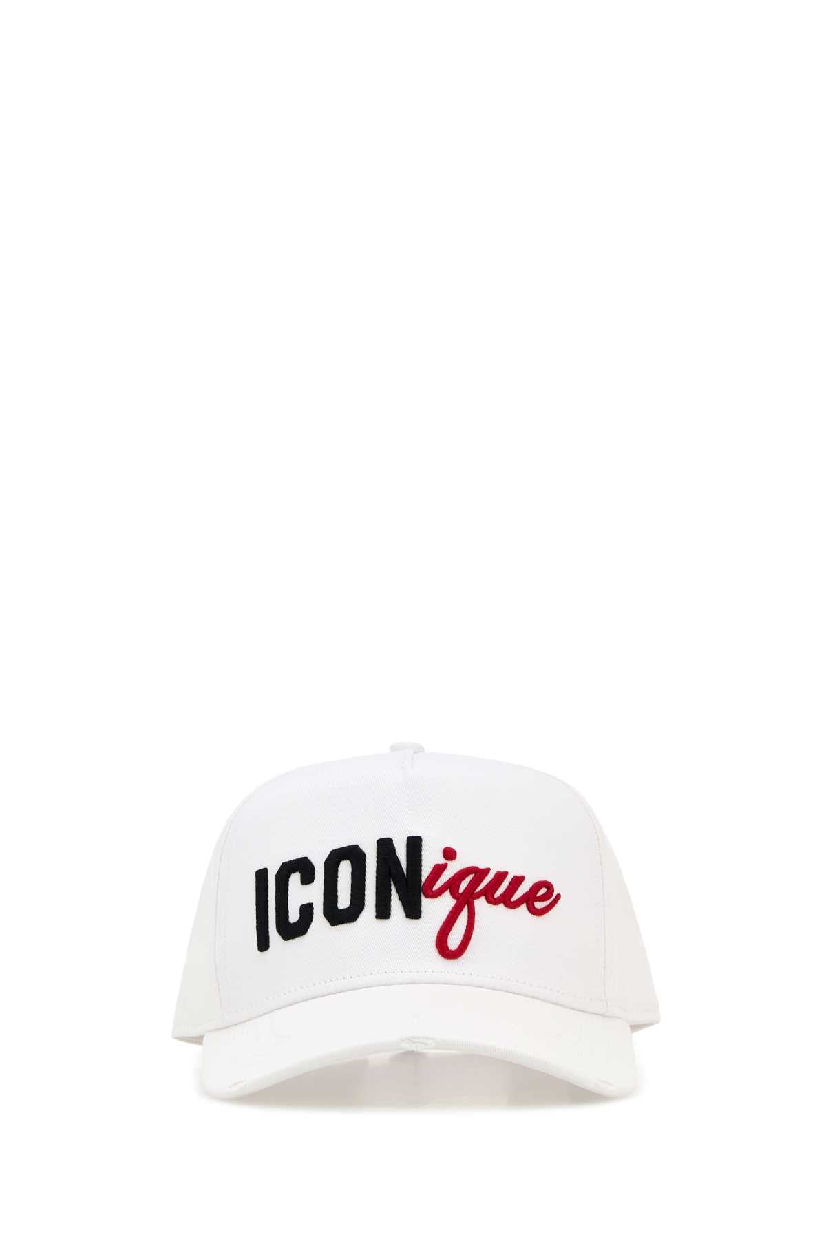 Dsquared2 Baseball Logo-Embroidered Cotton Cap — White Exterior: Caps