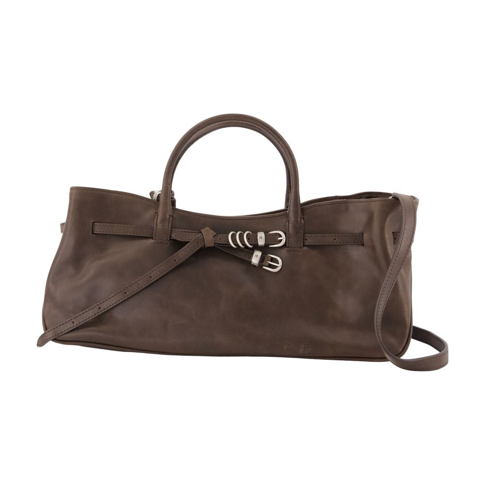 Marge Sherwood Leather With Hardware Bow Shoulder Bag — Brown Cowhide