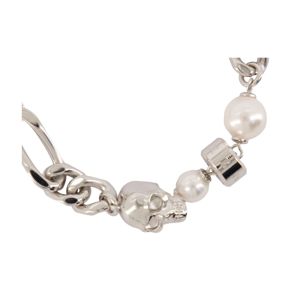 Alexander Mcqueen Pearl & Skull Chain Bracelet — Silver Metal Bracelets