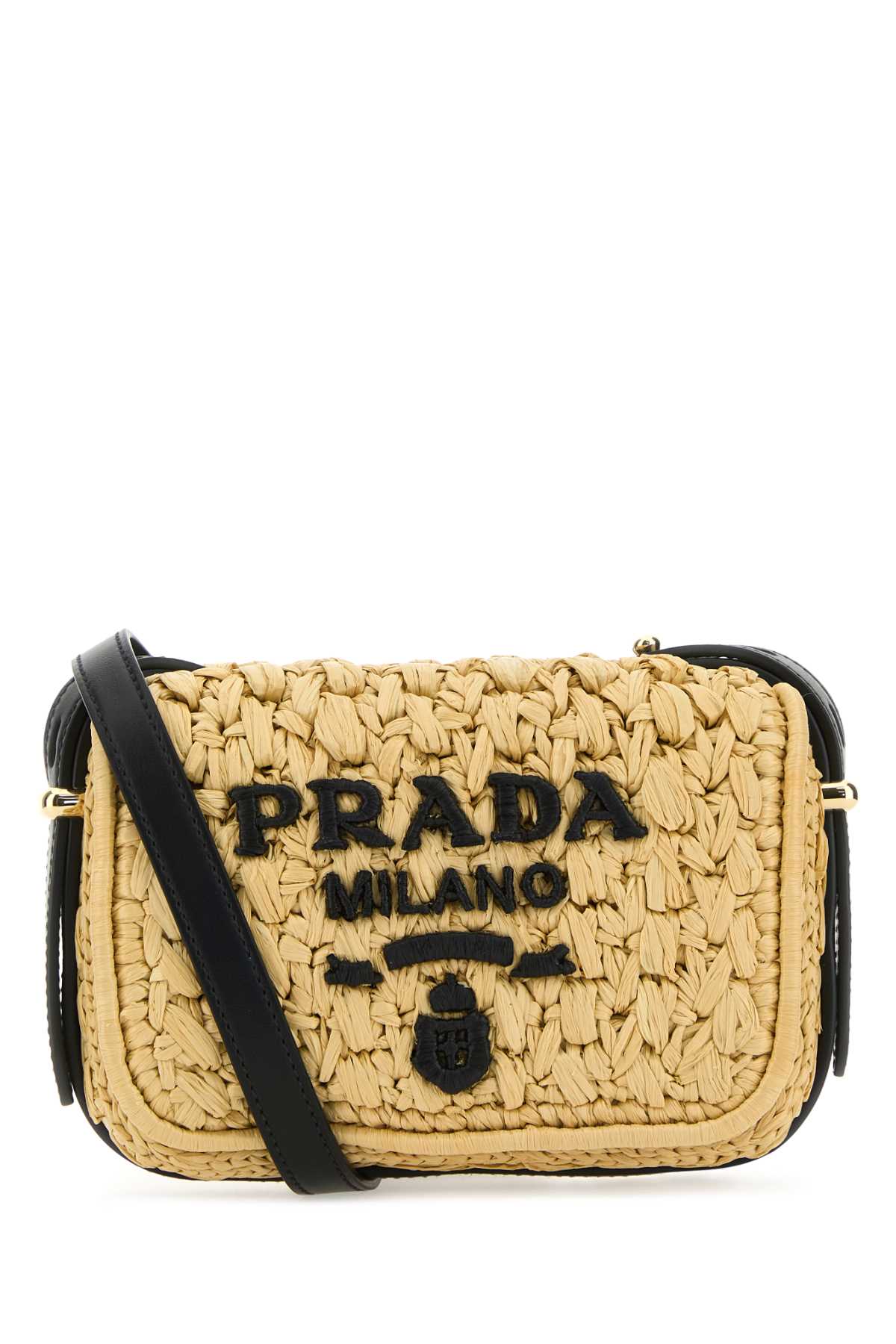 Prada Raffia Crossbody Bag — Beige