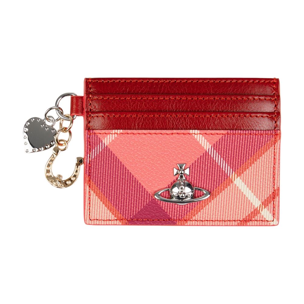 Vivienne Westwood Tartan Leather With Orb Logo Card Case — Pink Cowhide Cases