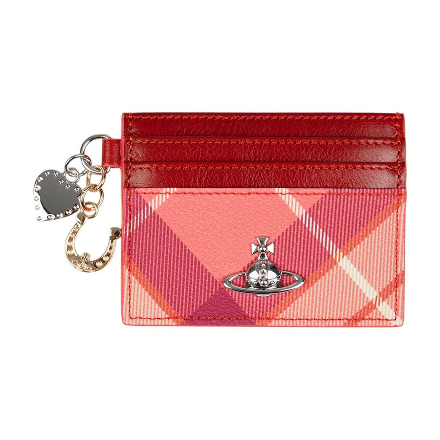Vivienne Westwood Tartan Leather With Orb Logo Card Case — Pink Cowhide Cases