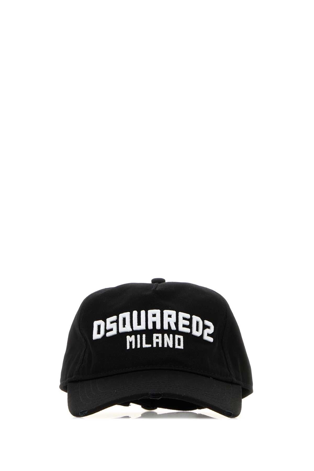 Dsquared2 Bcm093205c00001 Logo-Embroidered Cotton Baseball Cap — Black Exterior: Caps