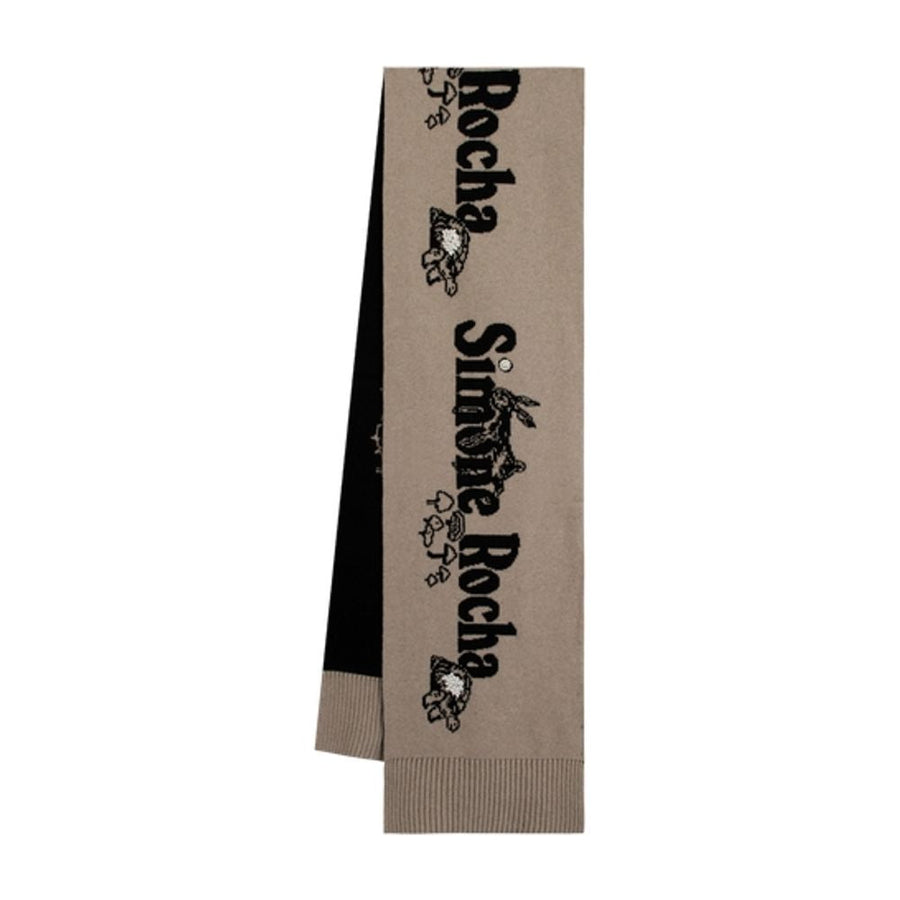 Simone Rocha Beaded Logo Scarf — Beige Wool Scarfs
