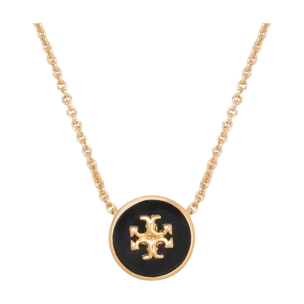 Tory Burch Logo Enamel Pendant Necklace — Black Metal Necklaces