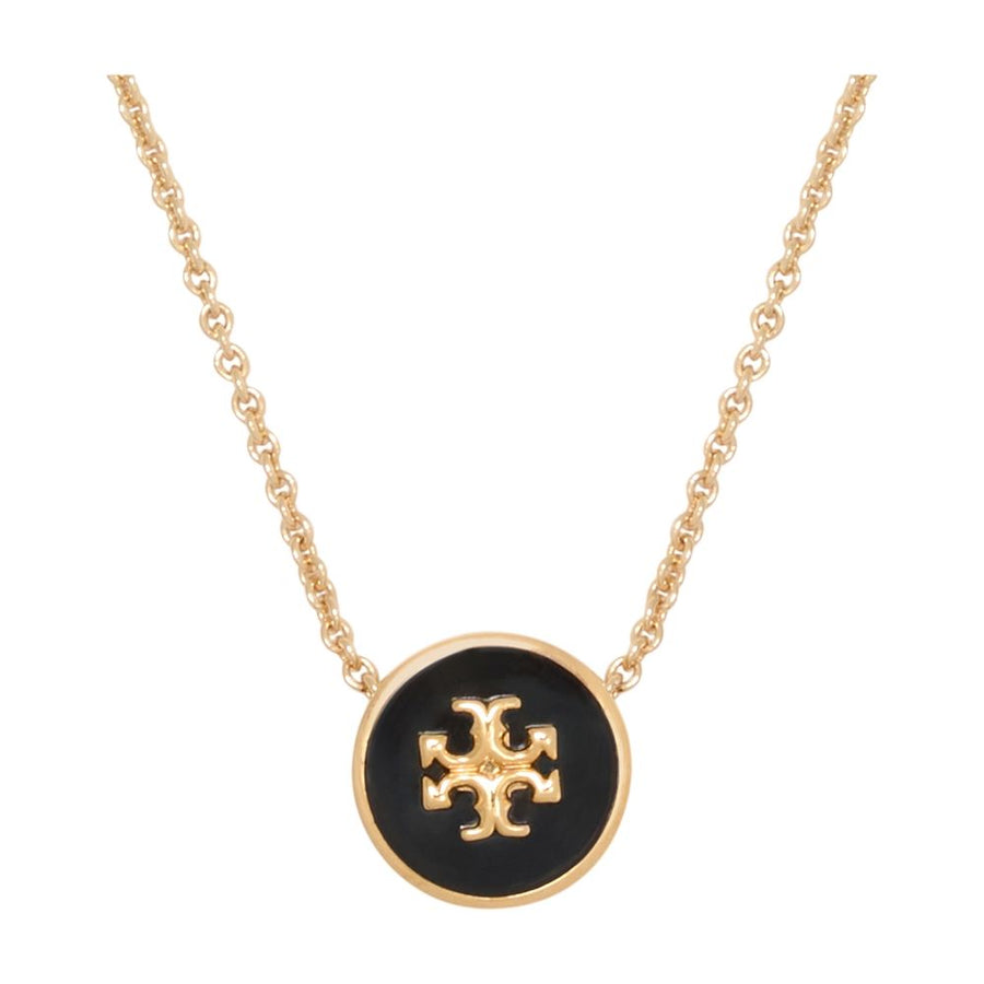 Tory Burch Logo Enamel Pendant Necklace — Black Metal Necklaces