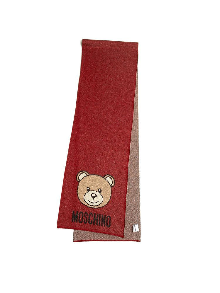Moschino Embroidered Teddy Bear Scarf — Red Viscosa Scarfs
