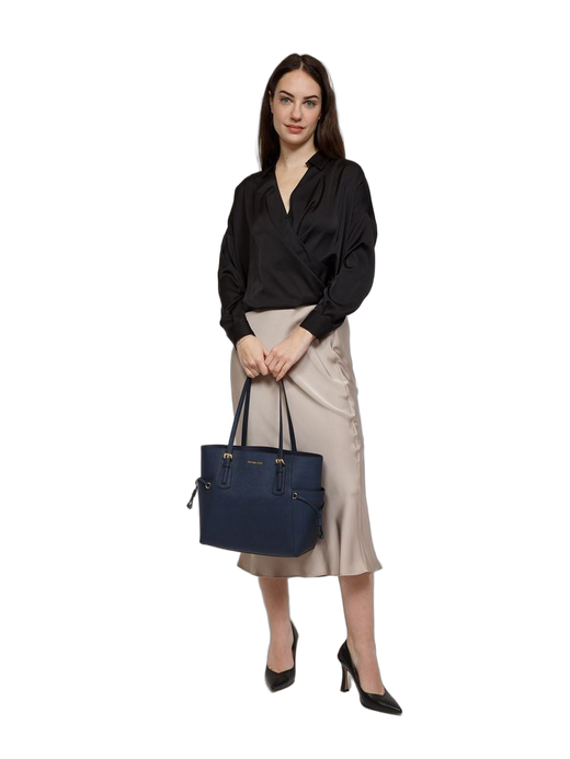 Michael Kors Structured Leather Tote Bag — Navy