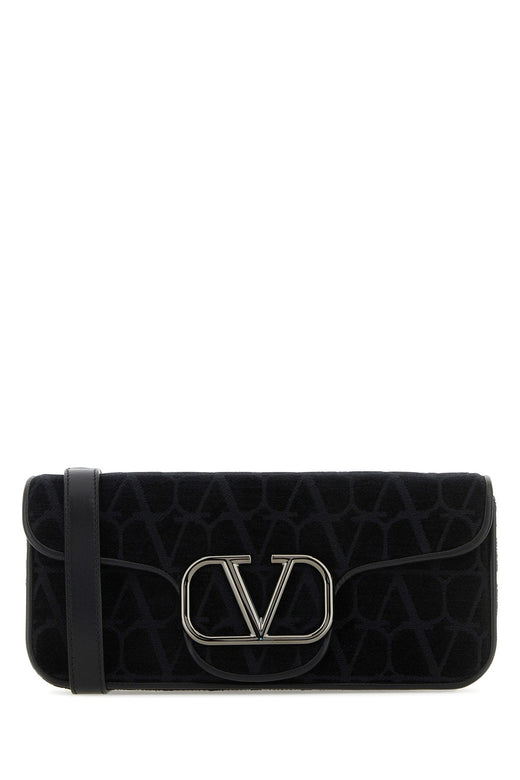 Valentino Garavani Vlogo Jacquard Shoulder Bag — Black Viscose Cotton Polyester