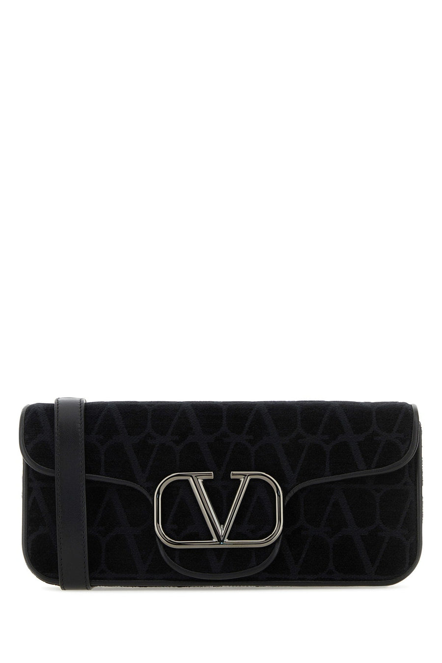 Valentino Garavani Vlogo Jacquard Shoulder Bag — Black Viscose Cotton Polyester