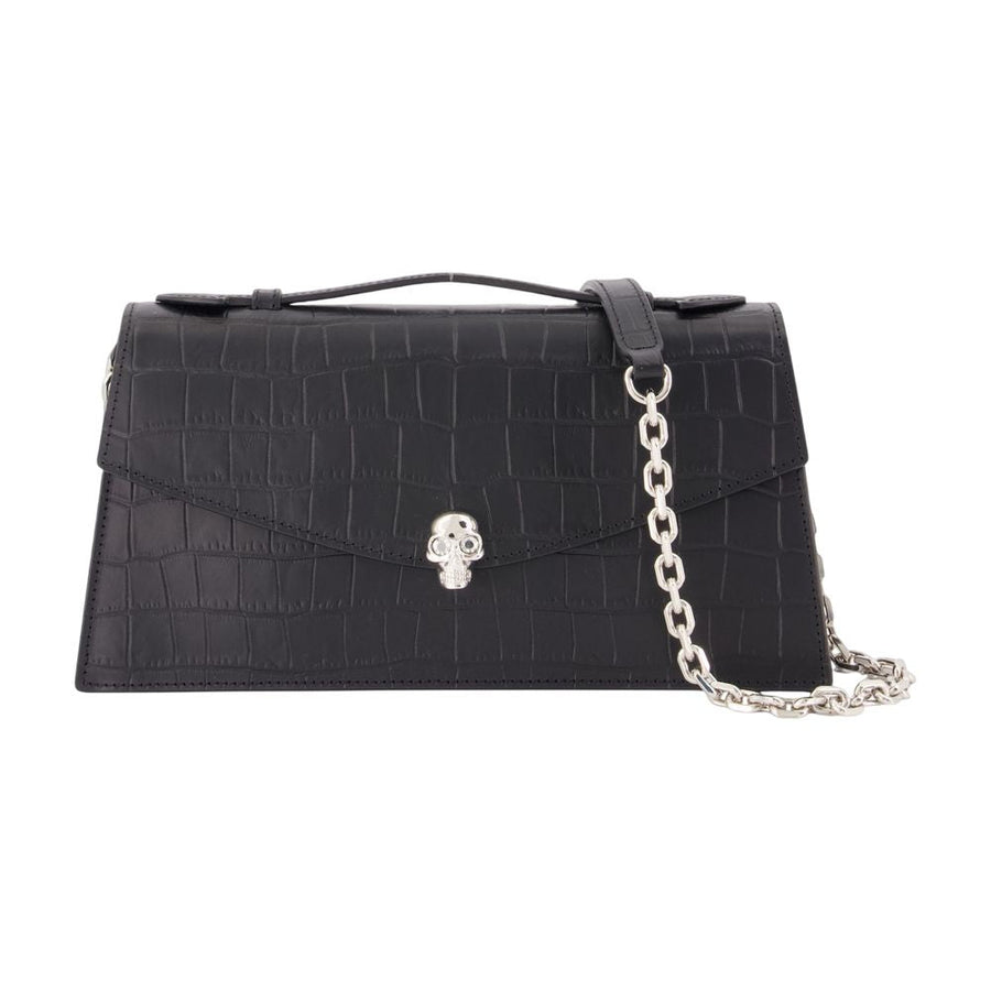 Alexander Mcqueen Crocodile-Embossed Calfskin Clutch — Black