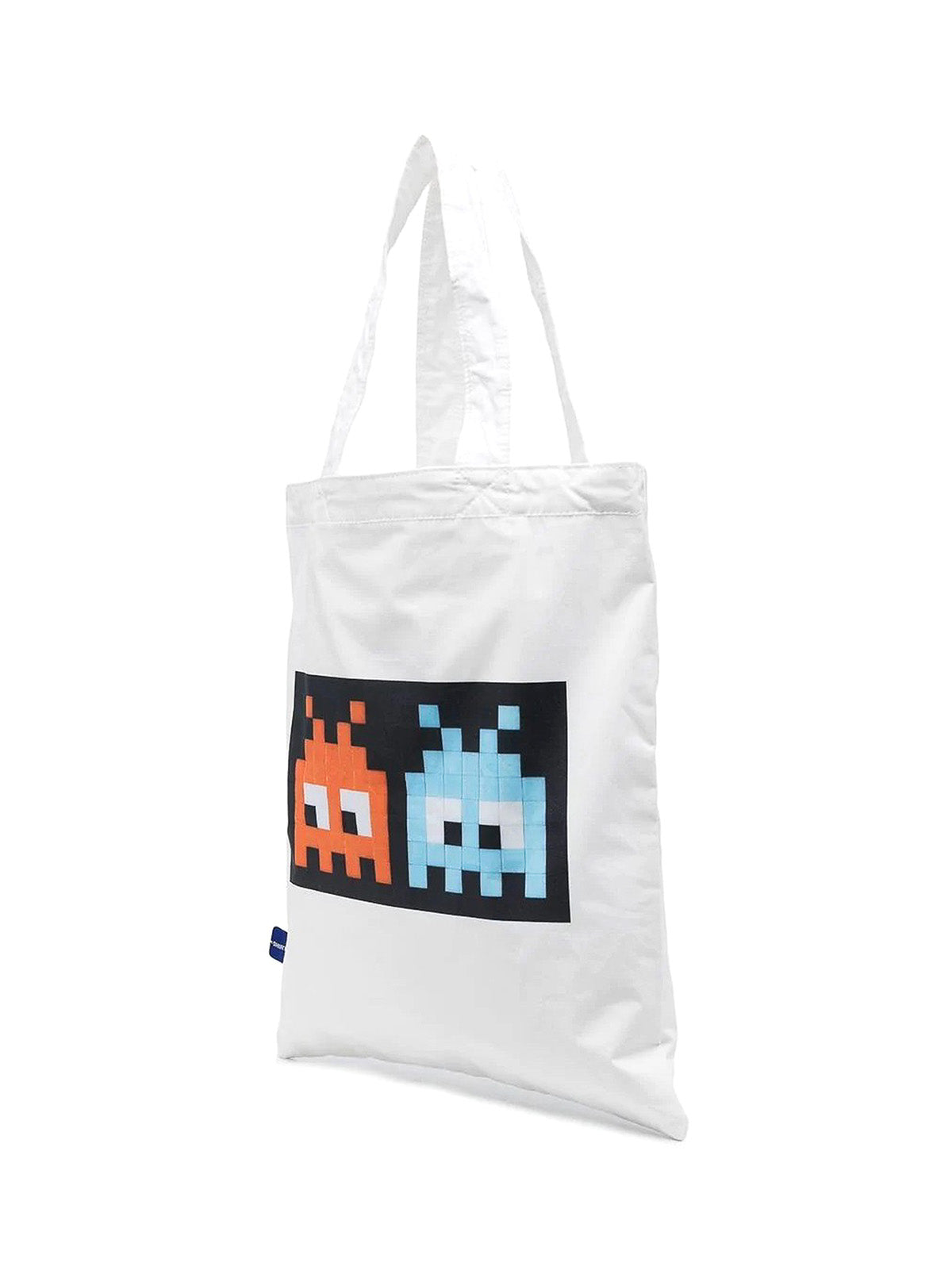 Comme Des Garçons Space Invaders Logo Appliqué Tote Bag — White Cotton