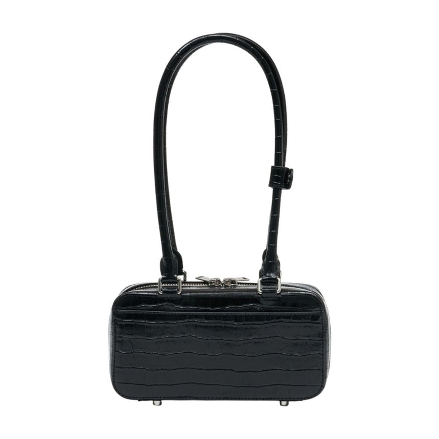 Self-Portrait Crocodile-Embossed Leather Shoulder Bag — Black