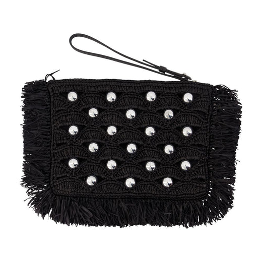 Rabanne Studded Raffia Clutch — Black