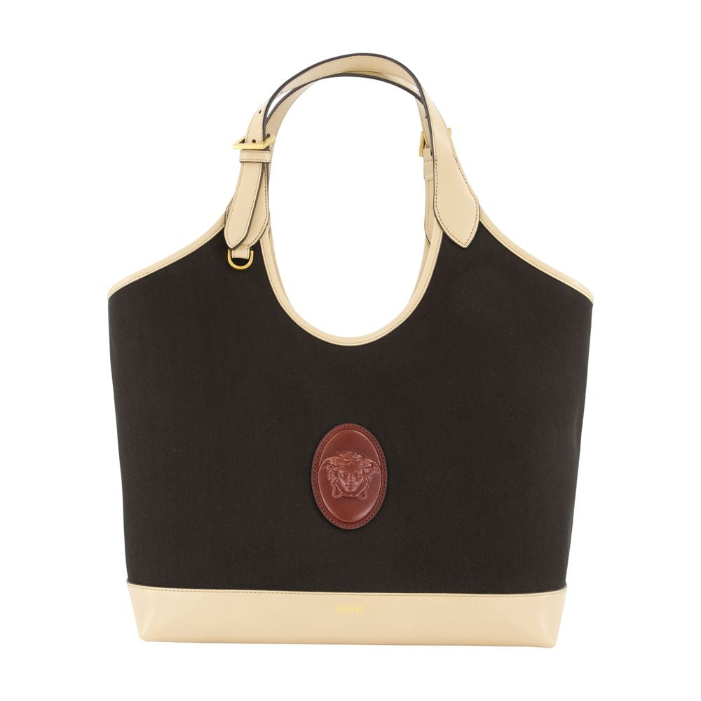 Versace Colour-Block Calfskin Tote Bag — Black