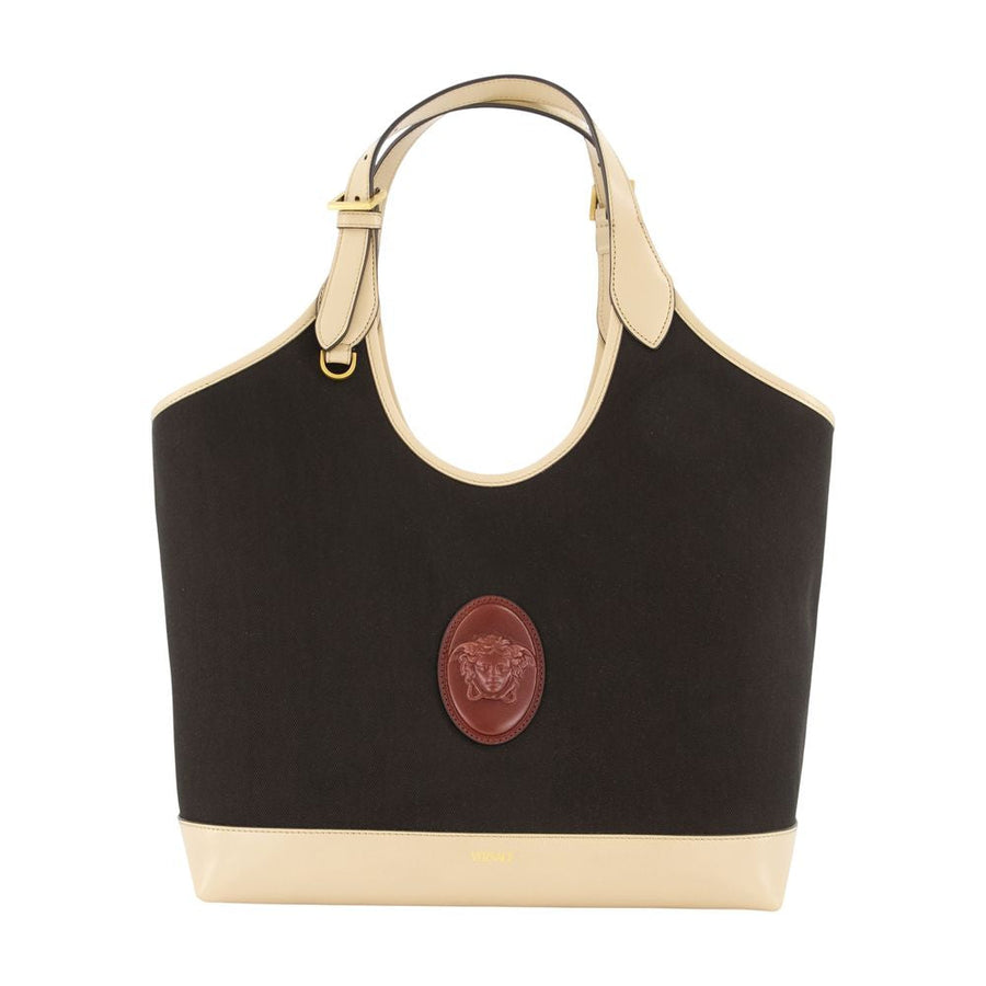Versace Colour-Block Calfskin Tote Bag — Black