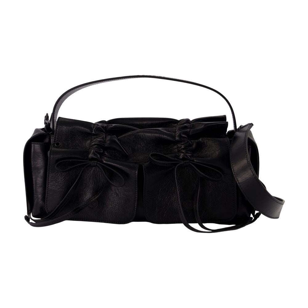 Acne Studios Ruched Calfskin Shoulder Bag — Black