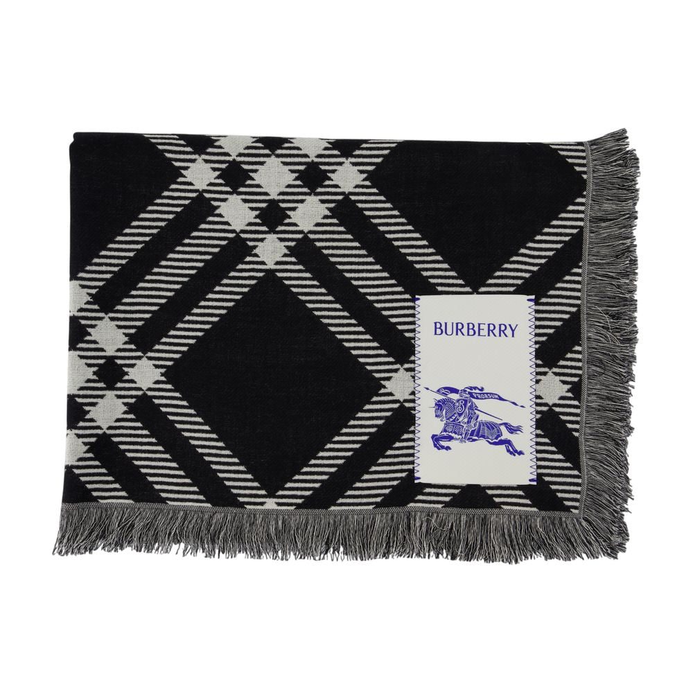 Burberry Wool Checked Scarf — Black Scarfs