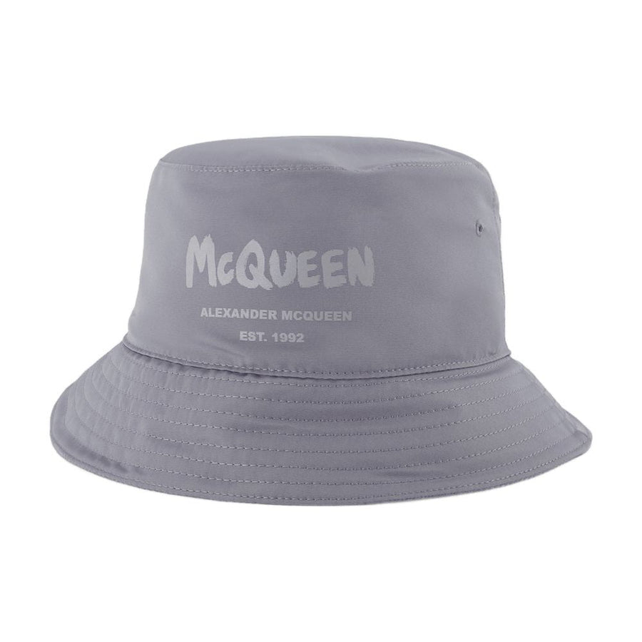 Alexander Mcqueen 667779 Tonal Logo-Embroidered Bucket Hat — Gray Synthetic