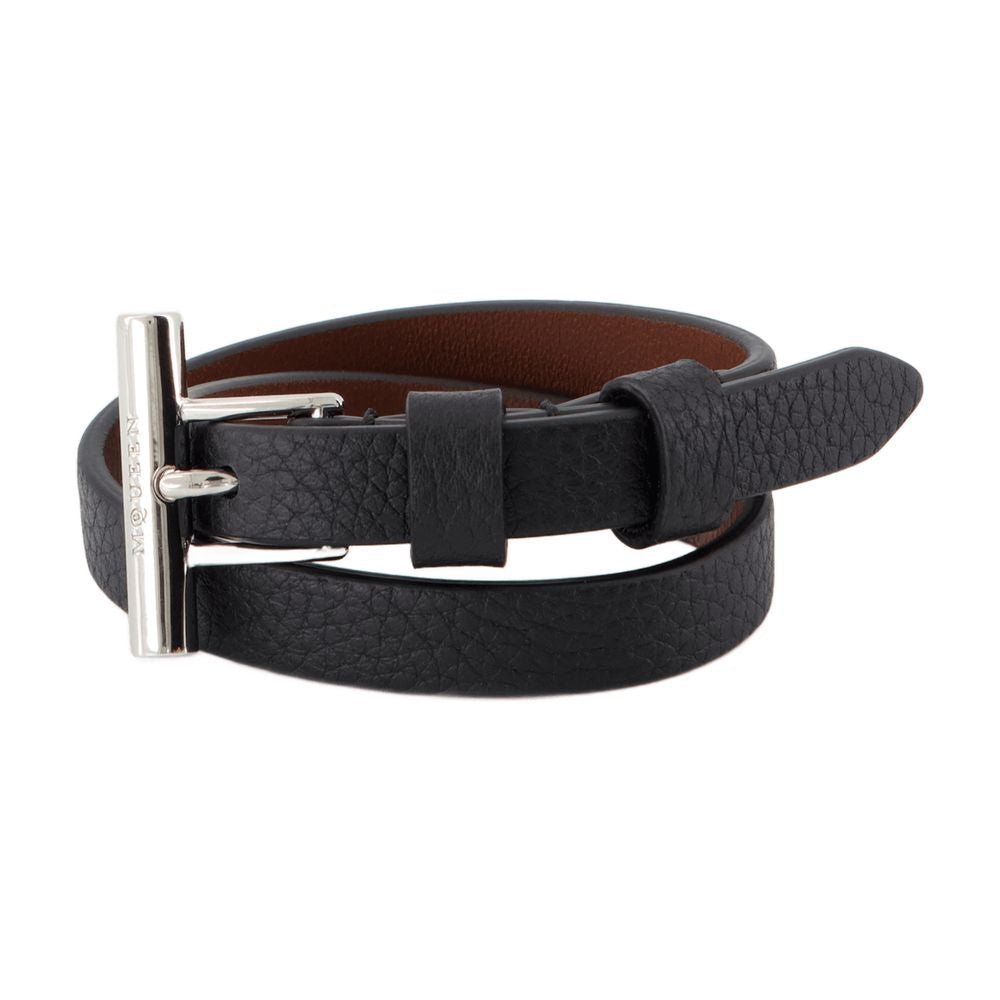 Alexander Mcqueen Cross-Bar Buckle Leather Belt — Black Calfskin