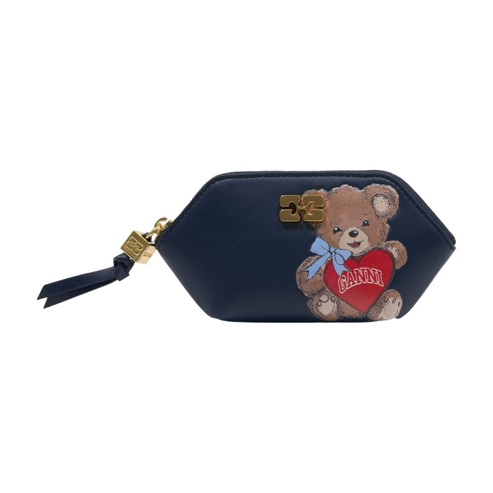 Ganni Bear-Embroidered Lambskin Coin Purse — Black Purses