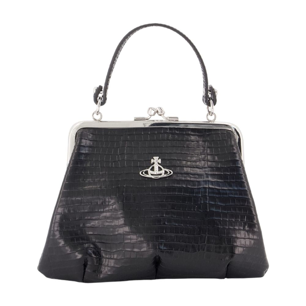 Vivienne Westwood Crocodile-Embossed Calfskin Clutch — Black