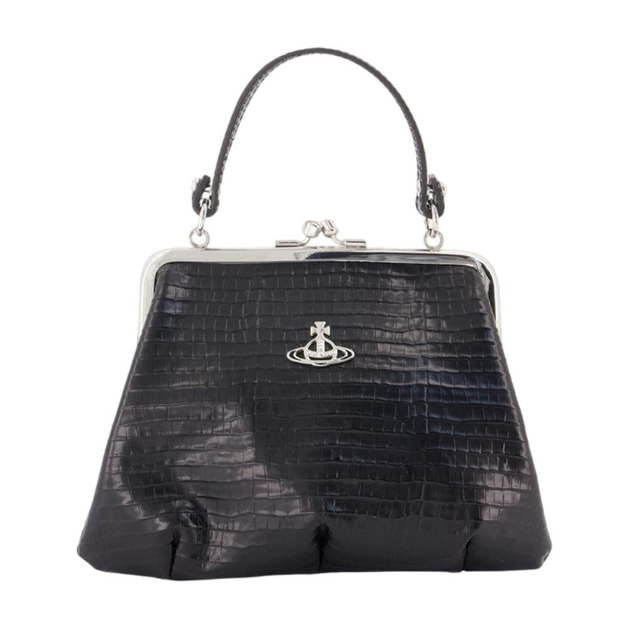 Vivienne Westwood Crocodile-Embossed Calfskin Clutch — Black