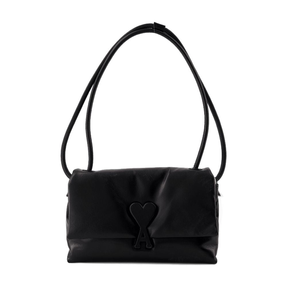 Ami Paris Voulez Vous Shoulder Bag — Black Calfskin