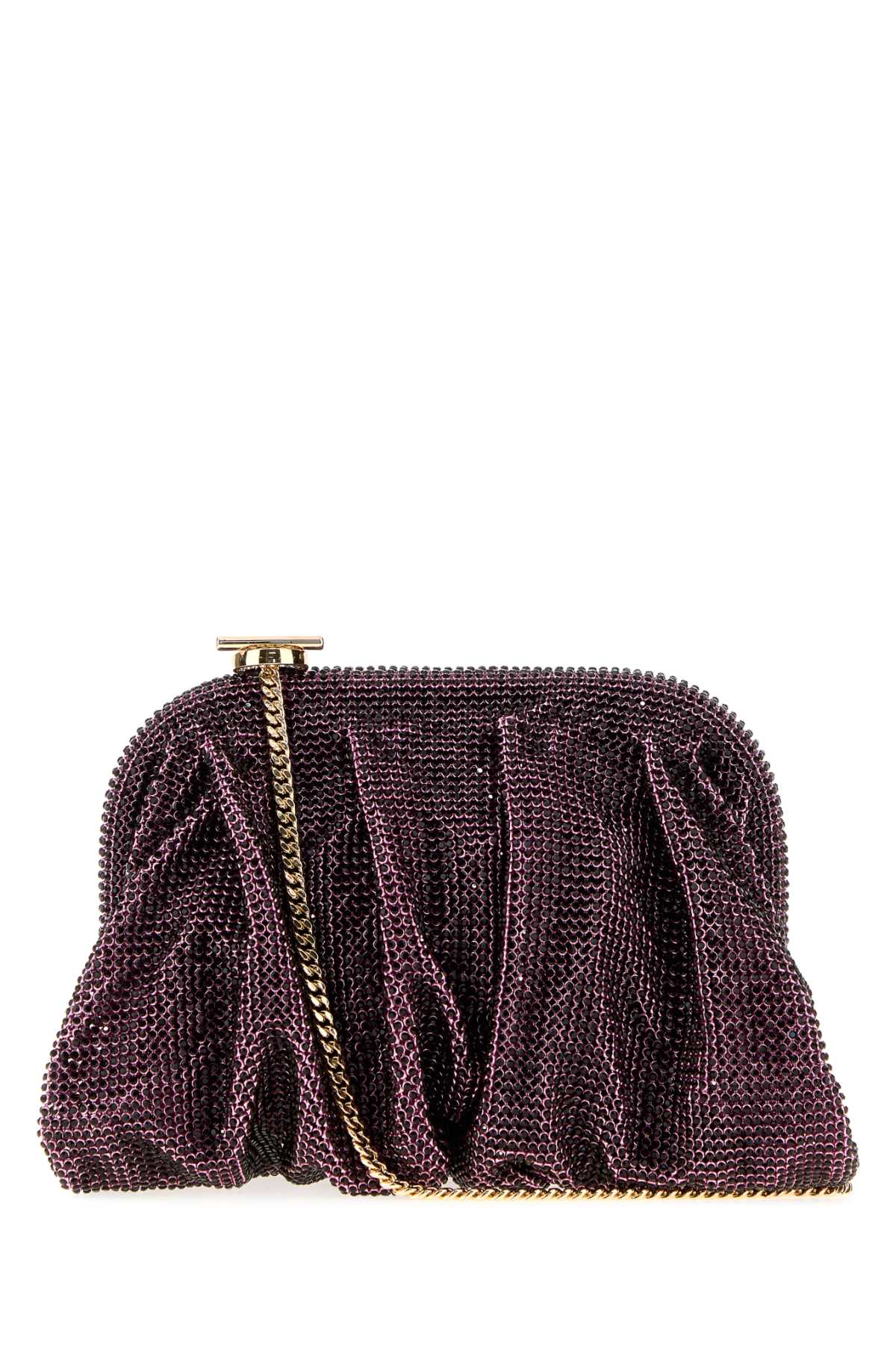 Benedetta Bruzziches Rhinestone Mesh Clutch — Purple