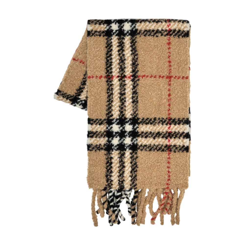 Burberry Checkered Wool Boucle Scarf — Beige Scarfs