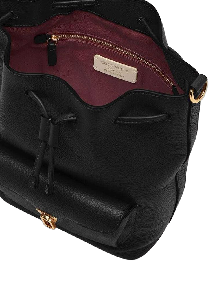 Coccinelle Pebbled Leather Shoulder Bag — Black Genuine