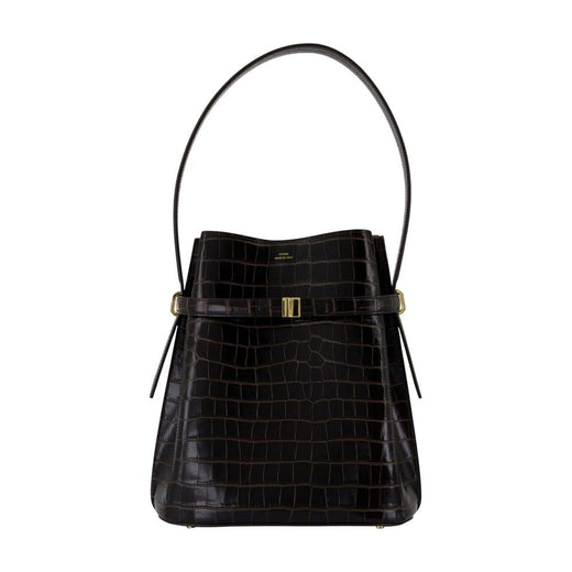 Toteme Crocodile-Embossed Leather Top Handle Bag — Black Cowhide