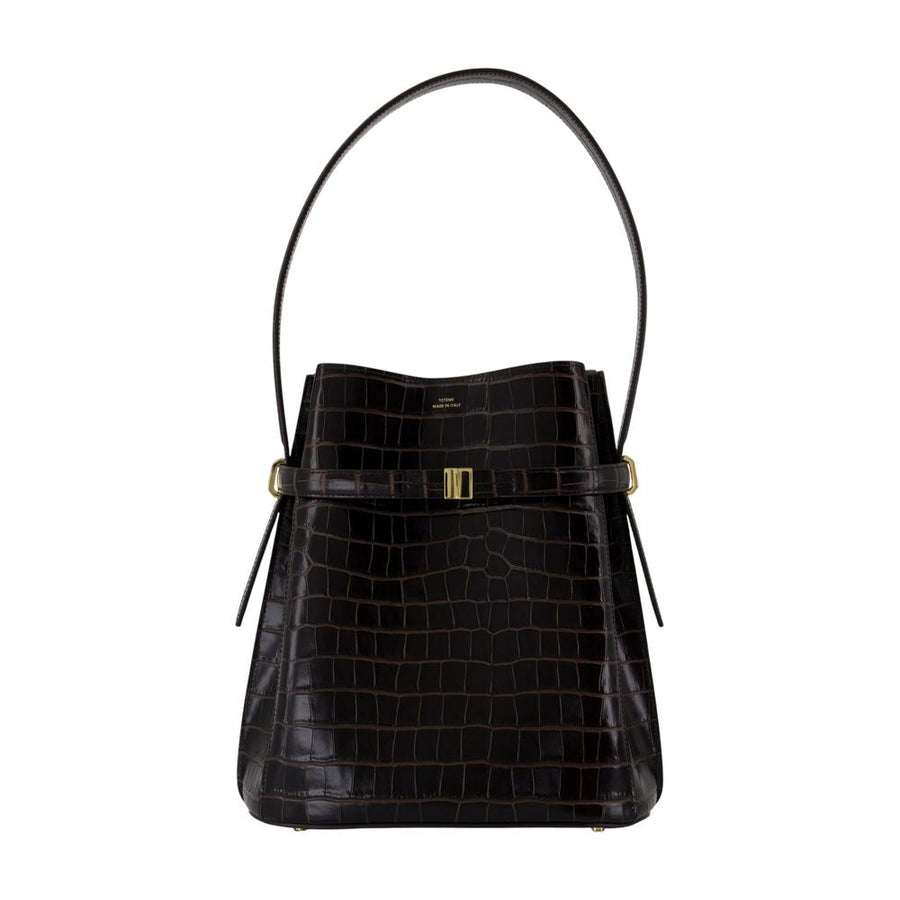Toteme Crocodile-Embossed Leather Top Handle Bag — Black Cowhide