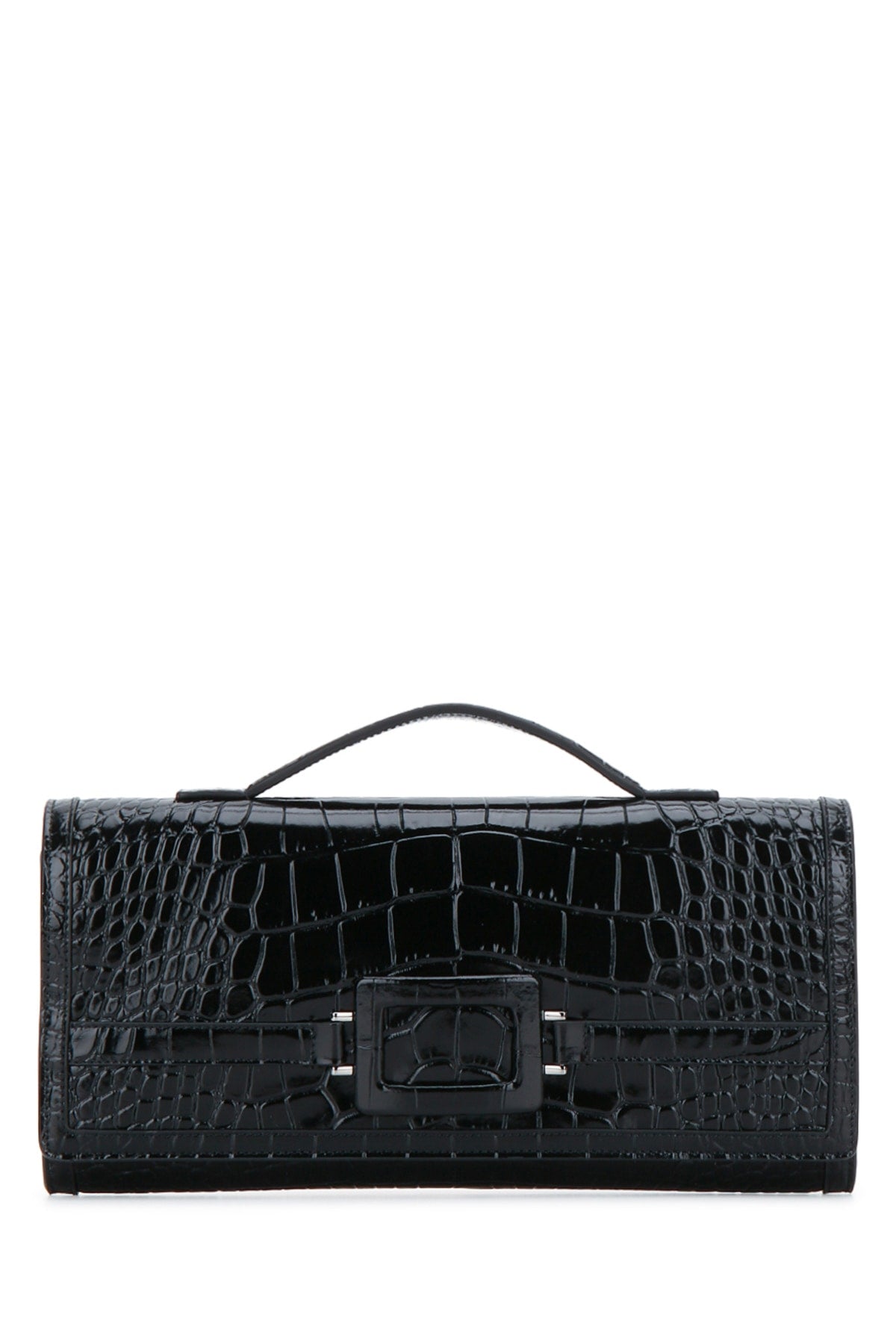 Roger Vivier Crocodile-Embossed Clutch — Black Leather