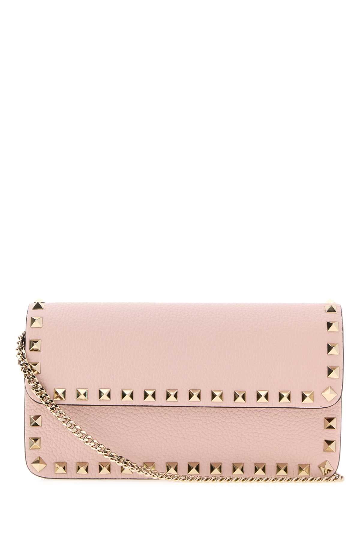 Valentino Garavani Stud-Embellished Leather Clutch Wallet — Pink