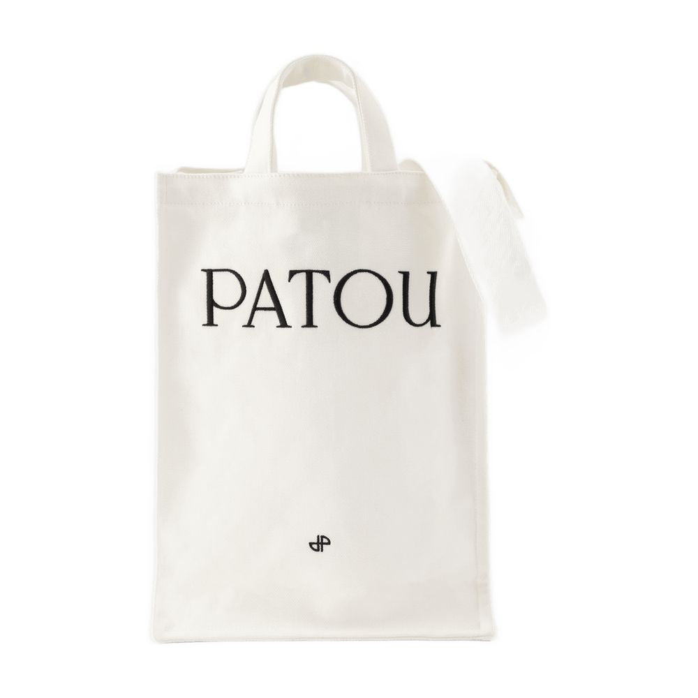Patou Logo-Printed Tote Bag — White Cotton