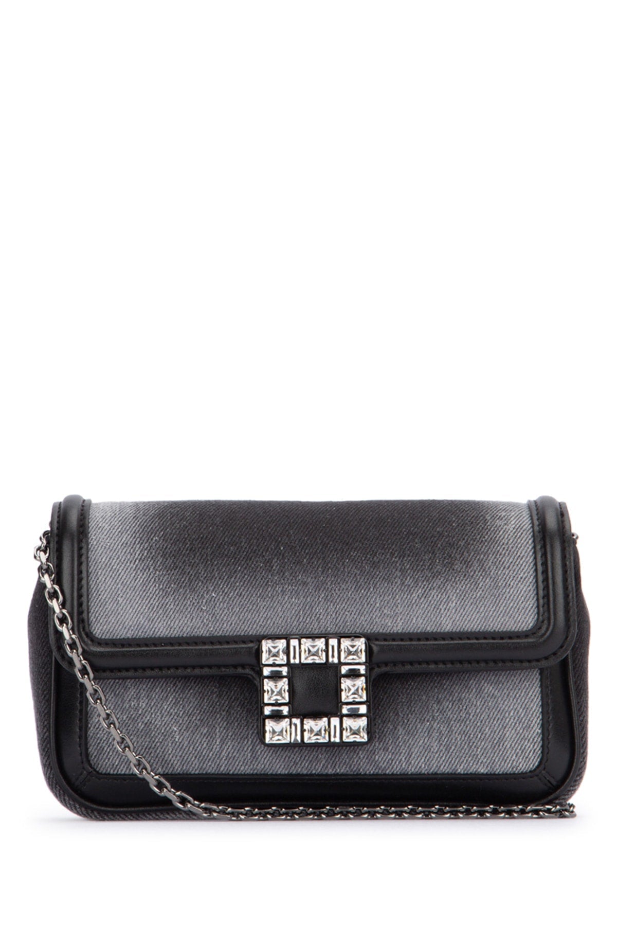 Roger Vivier Quilted Denim And Leather Shoulder Bag — Gray