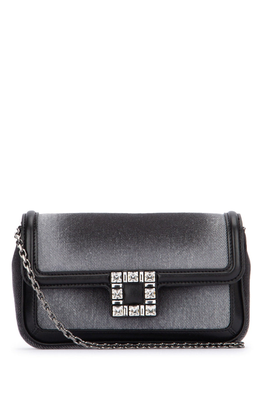 Roger Vivier Quilted Denim And Leather Shoulder Bag — Gray