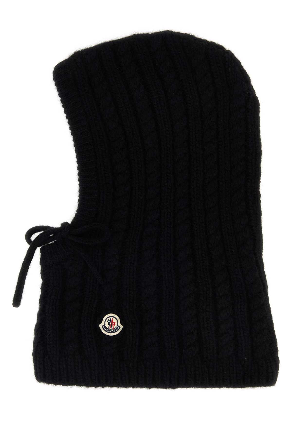 Moncler Collar Alpaca Blend Knit Balaclava — Black Exterior: Nylon Wool Winter Hats