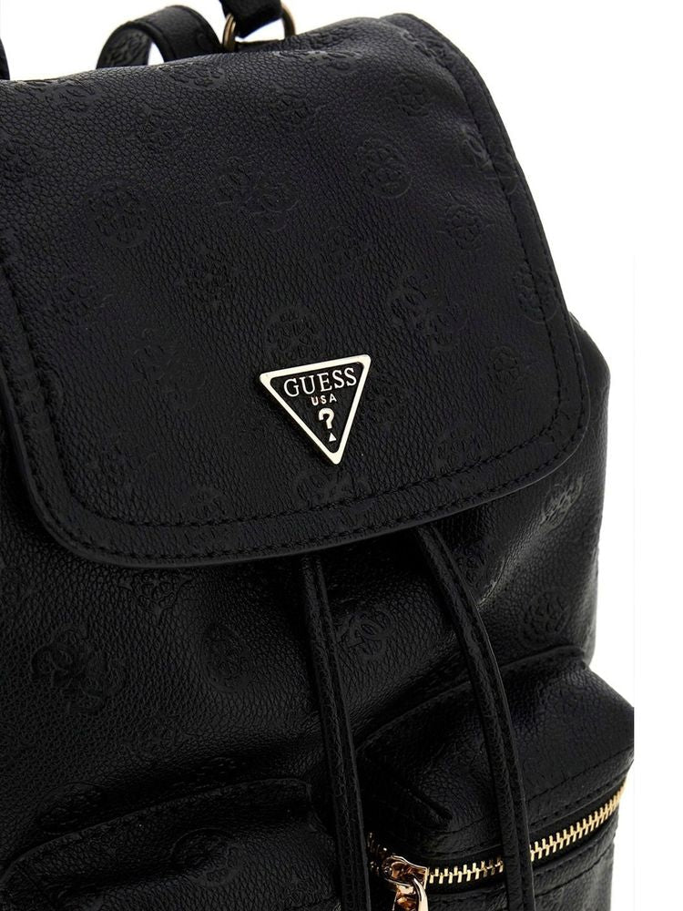 Guess Logo-Embossed Polyurethane Backpack — Black