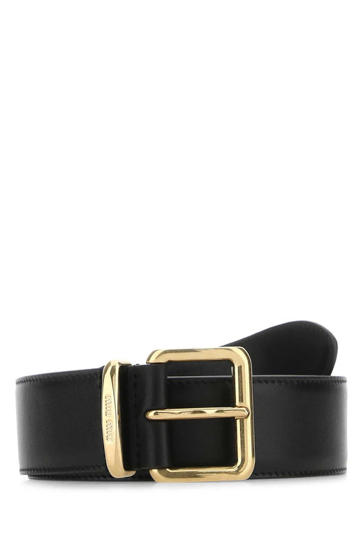 Miu Miu Gold-Buckle Leather Belt — Black Vitello